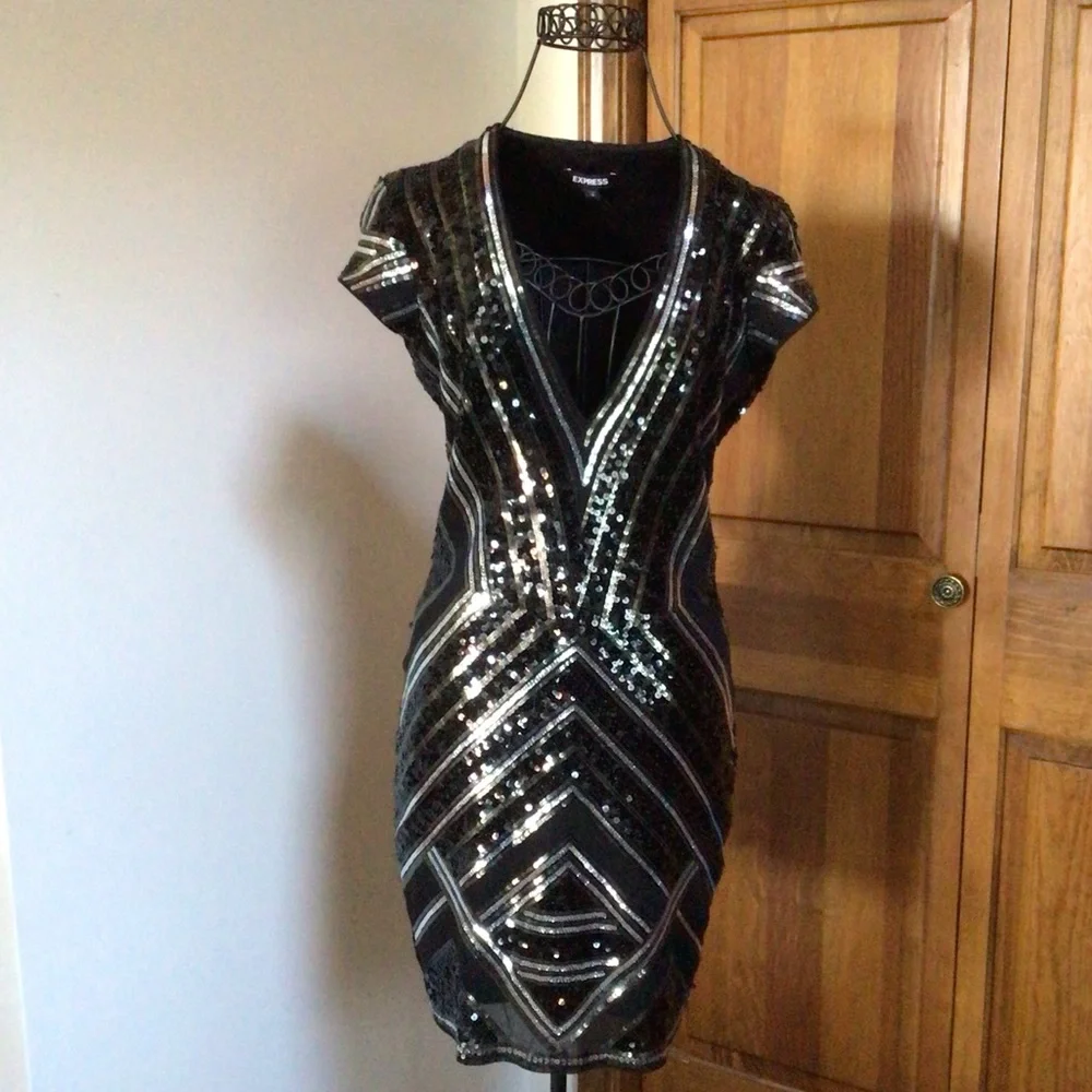 Express sequined deep V minidress, Small - Picture 2 of 10